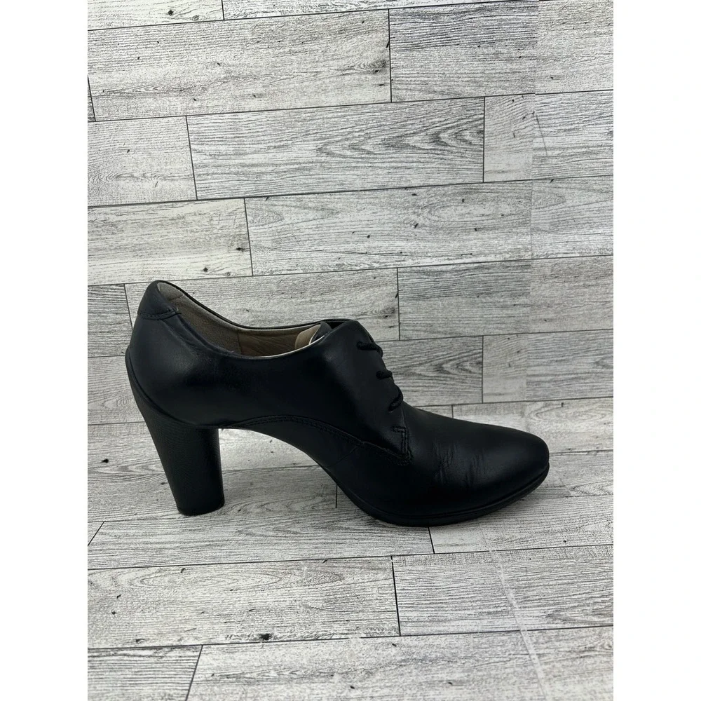 ECCO Black Leather Lace Up Block Heel Ankle Boots Women Size EU 39 US‎ 8.5